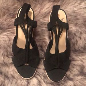NWT Black and Tan Wedges